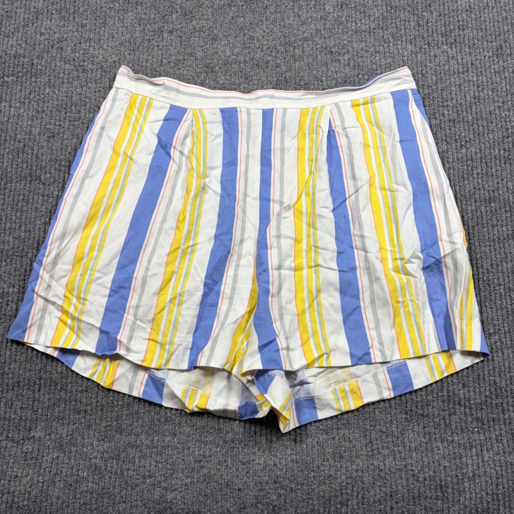Madison Shorts Women Size 16 Blue Yellow White Striped Elastic Waist Casual
